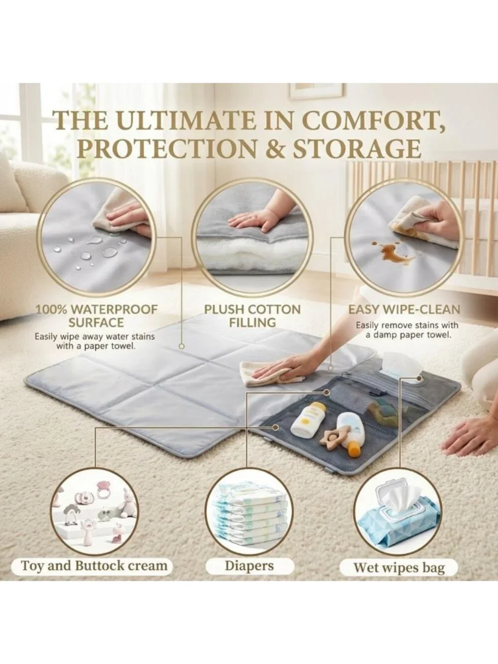 Large Waterproof Portable Diaper Changing Pad - Foldable Baby Travel Mat with